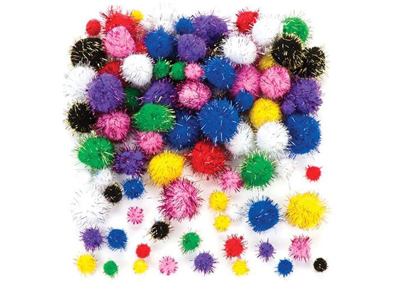 Pom-poms, glitter, set of 250 asstd.