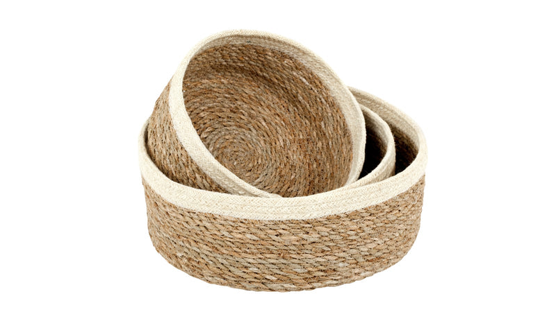 Set van 3 zeegras/jute manden Emilio met witte rand, Fairtrade
