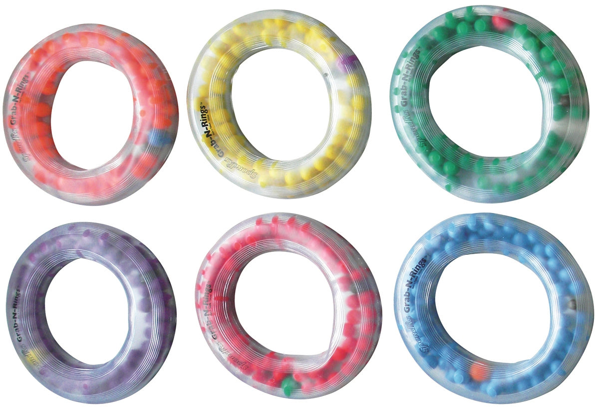 Set of 6 sensory inflatable, colored & filled rings