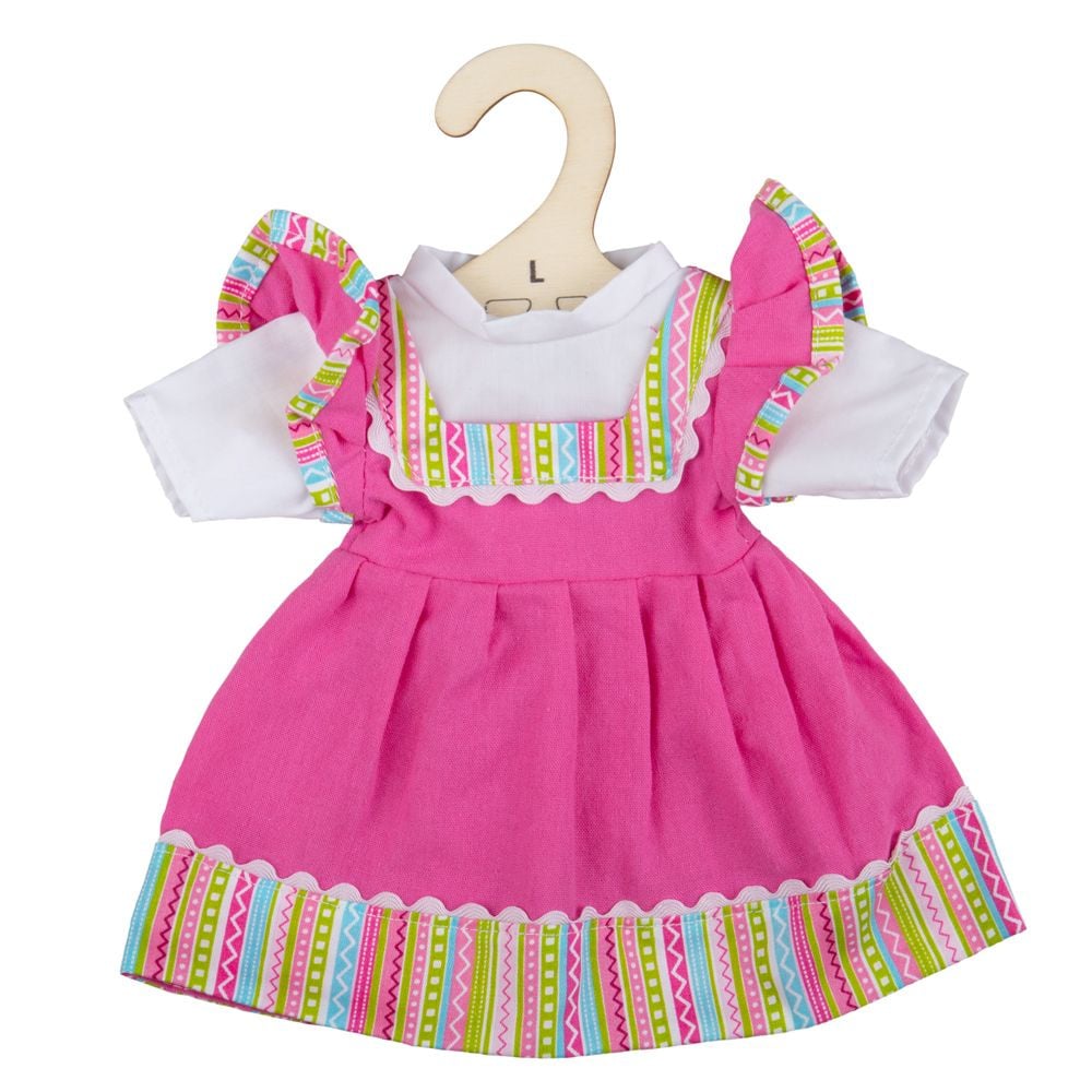 Roze jurk met gestreepte rand 35 cm, poppenkleding
