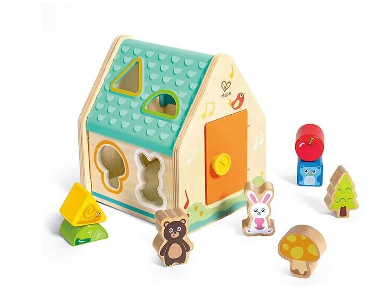 Wooden shape sorter animal house