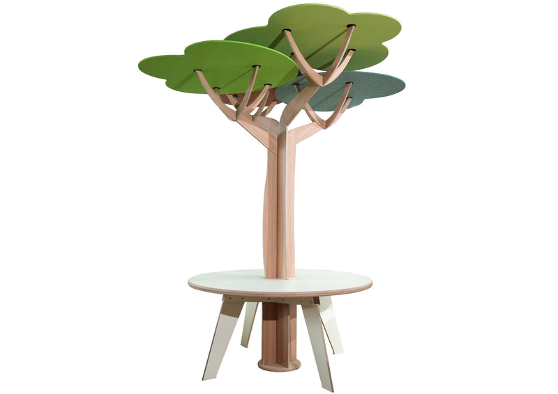 Tafel met boom en akoestische bladeren, tafelhoogte 52 cm