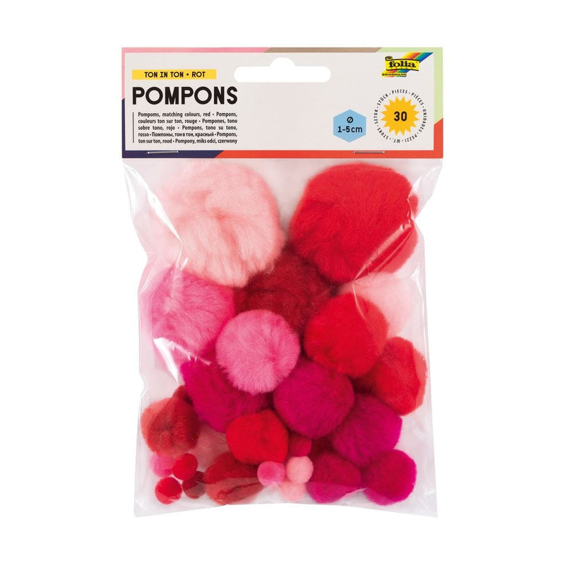 Pompons, red-pink colours