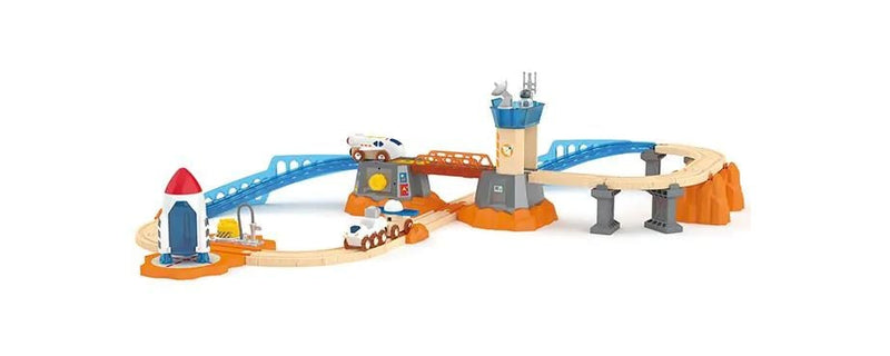 Wooden train set Mars launch