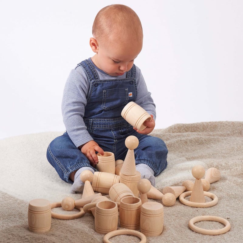 Tickit Natural Wooden Barrels, Set of 10
