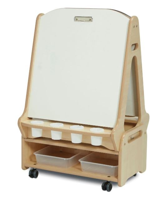 Double-sided easel with storage trolley