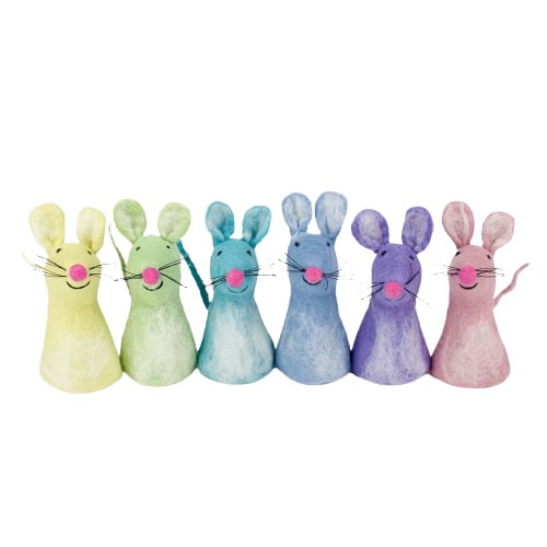 Set of 6 felt mice in pastel shades Fairtrade