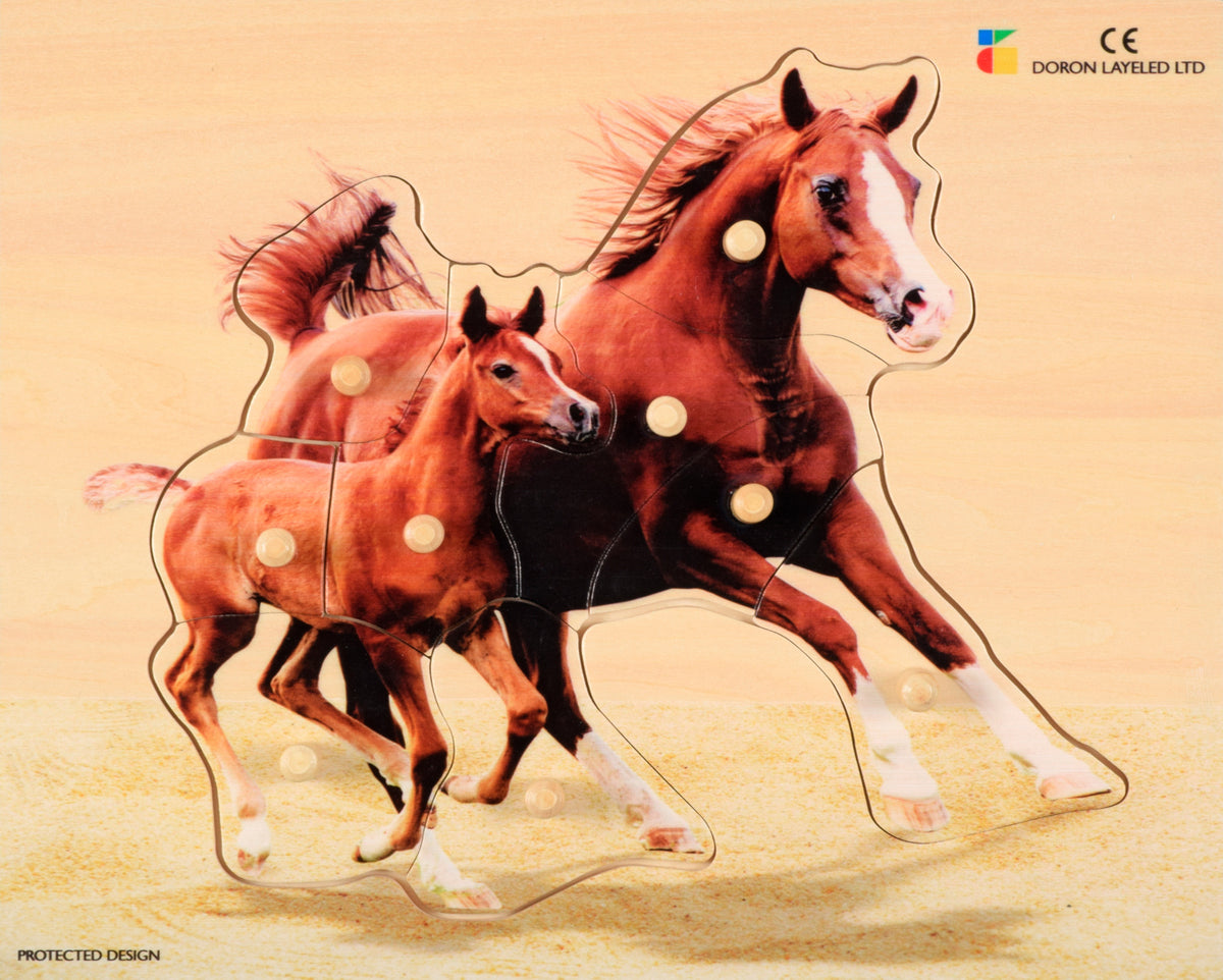 Houten puzzel, realistische paard en veulen