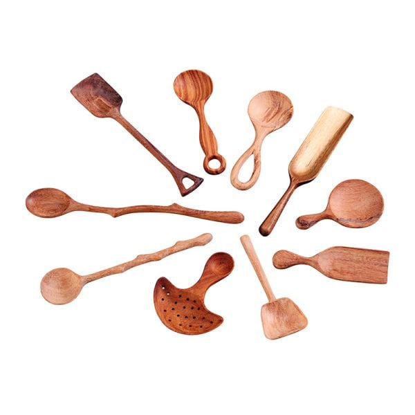 Unieke houten lepelset, 10-delig