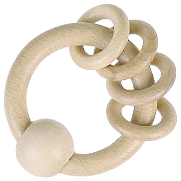 Houten rammelaar met 4 ringen