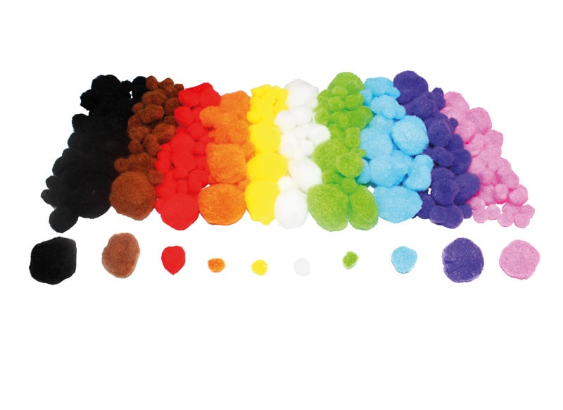 Pom poms, colored, 1.2 to 3.5 diameter, set of 300 asst.