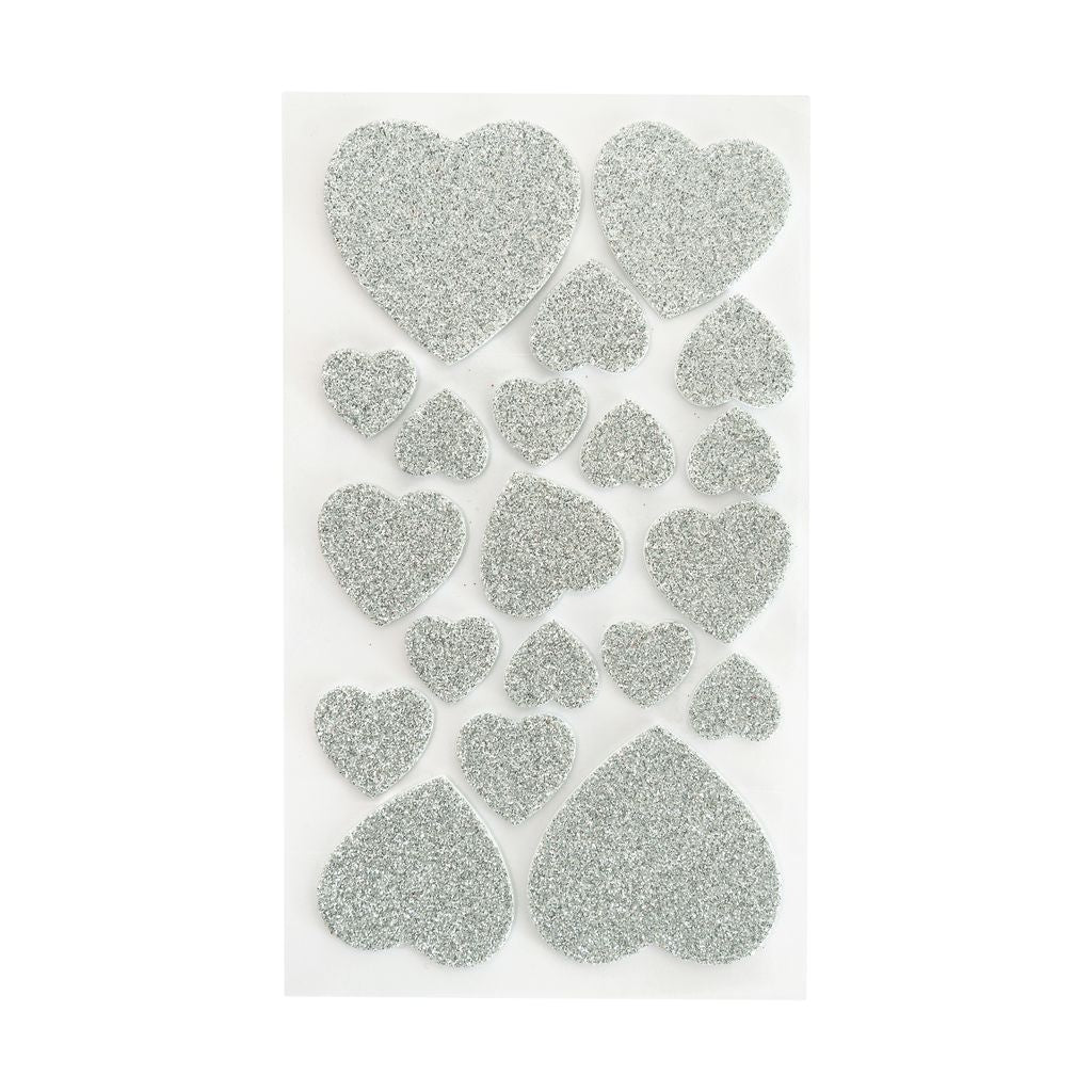 Foam glitterstickers Hartjes rood en zilver