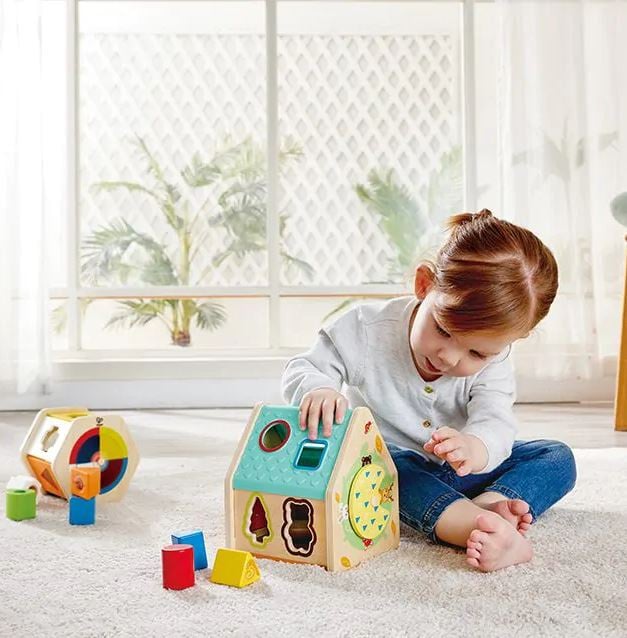 Wooden shape sorter animal house