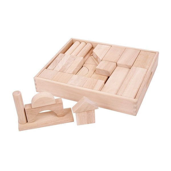 Large blocks, 52 pieces in a wooden box