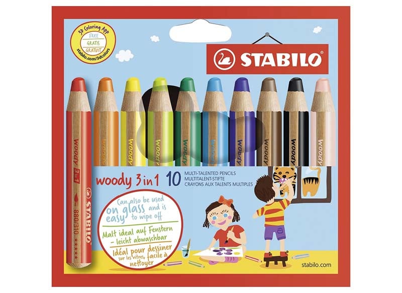 Crayon - Stabilo Woody - 3 in 1 - set of 10 ass.