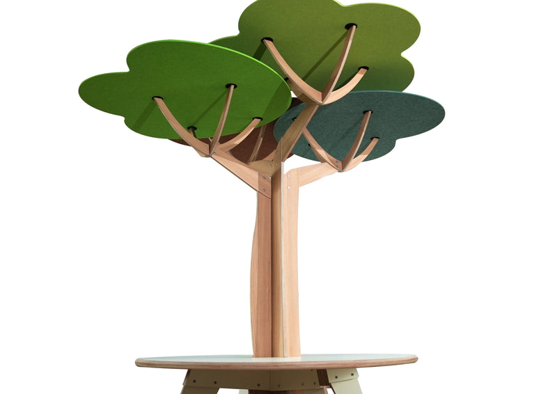 Tafel met boom en akoestische bladeren, tafelhoogte 52 cm