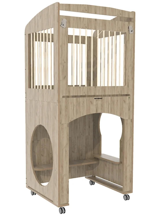 # Verrijdbare hoge box met kantelhek