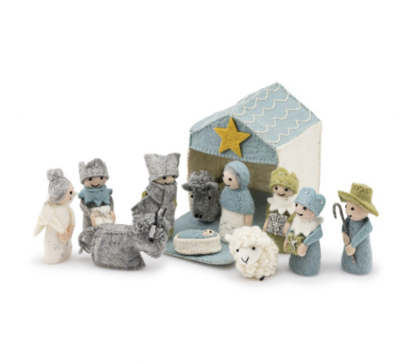 Felt Nativity Set, ice blue-white Fairtrade
