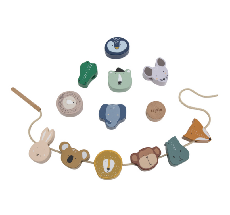 Wooden animal lacing beads