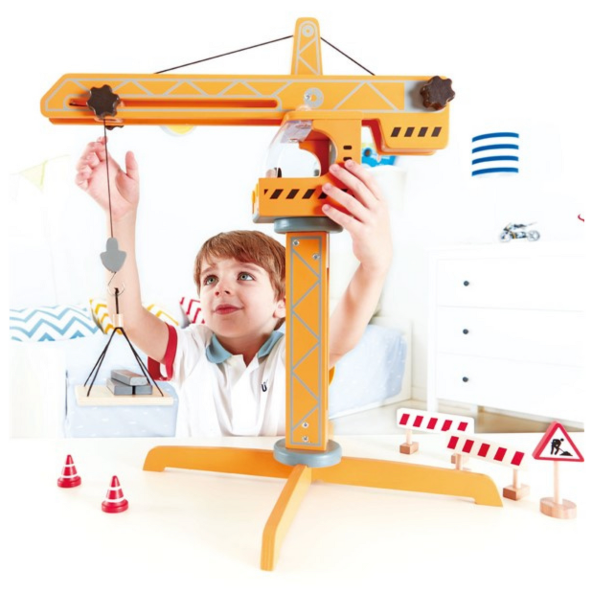 Houten hijskraan met accessoires