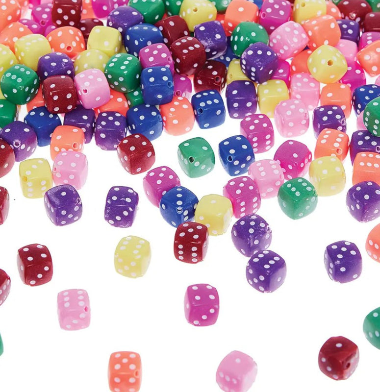 Colored dice beads, 100 pieces