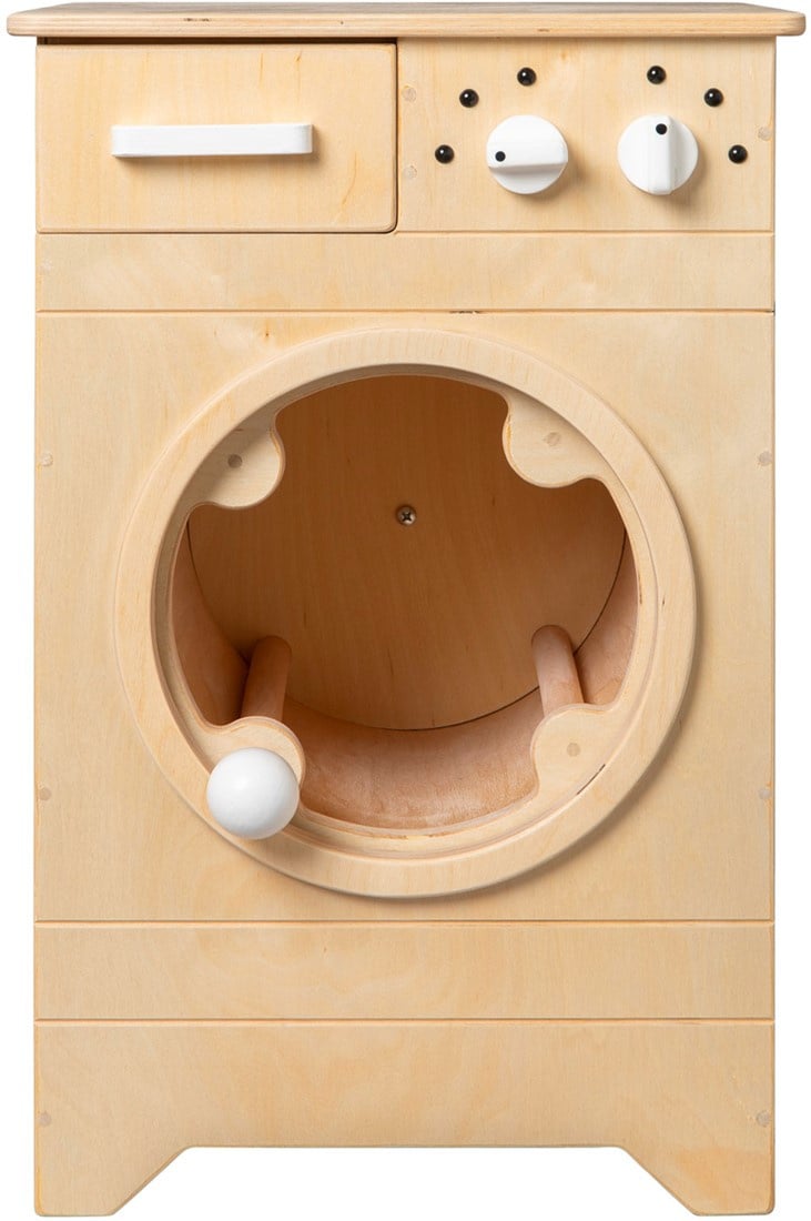 Wooden washing machine for toddlers natural white