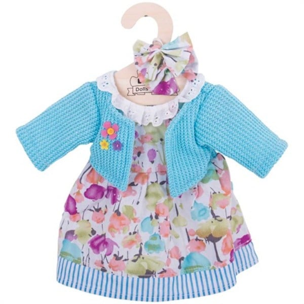 Jurk met blauw vest 35 cm, poppenkleding