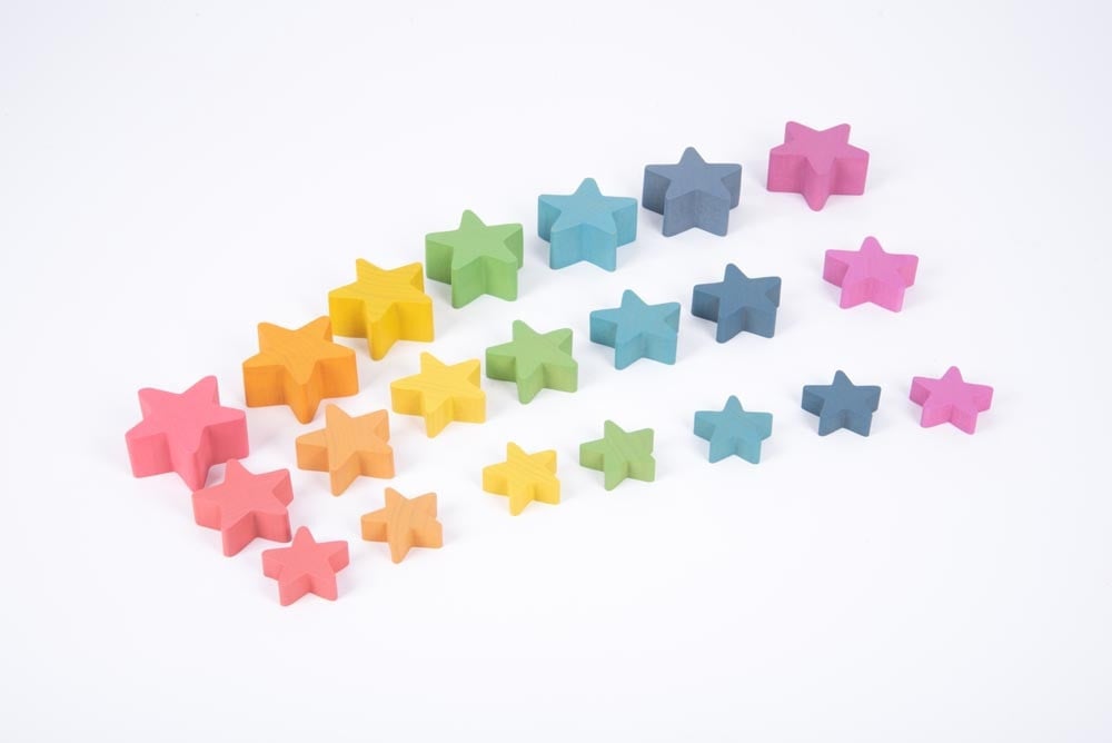 Tickit set of 21 wooden stars, rainbow colors