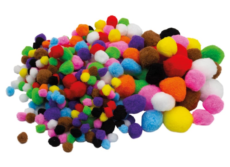 Pom poms, colored, 1.2 to 3.5 diameter, set of 300 asst.