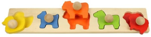 Wooden inlay puzzle animals with extra-large knobs