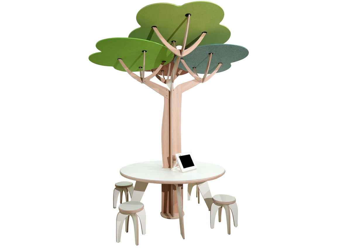 Table with tree and acoustic leaves, table height 52 cm