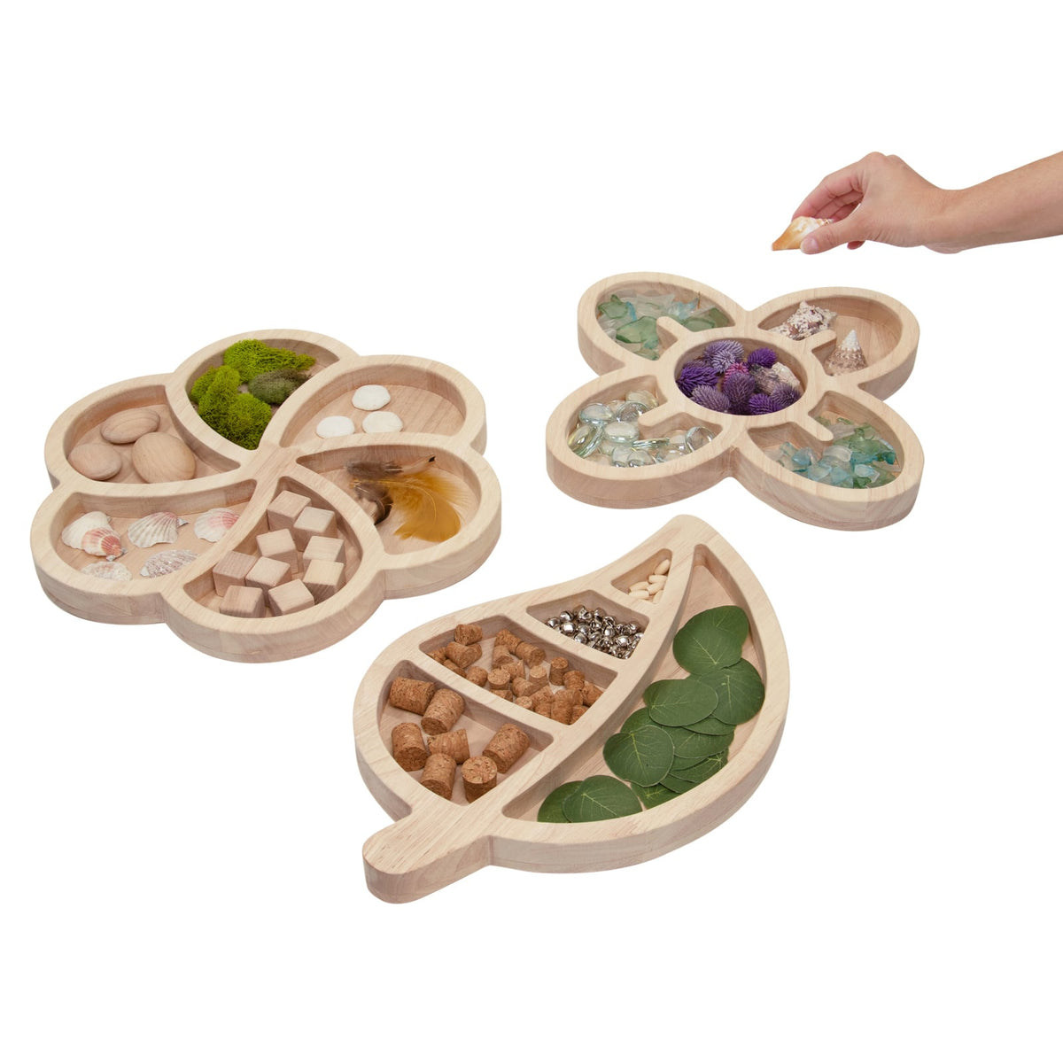 Guidecraft Loose Parts Organic Wood Sorting Trays, Set of 3