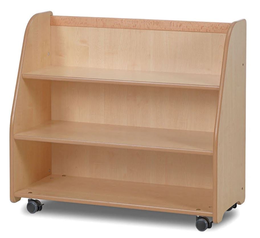Mobile shelving unit with mirrored back panel