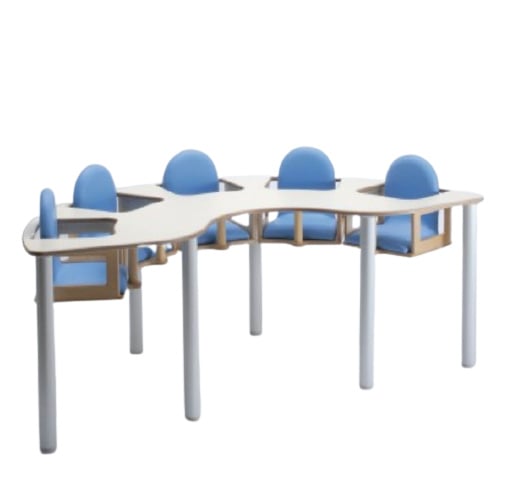 Baby feeding table, aluminum legs and 5 seats