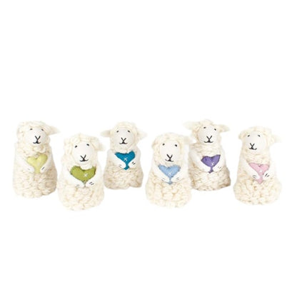 Set of 6 felt sheep with heart in pastel colours Fairtrade