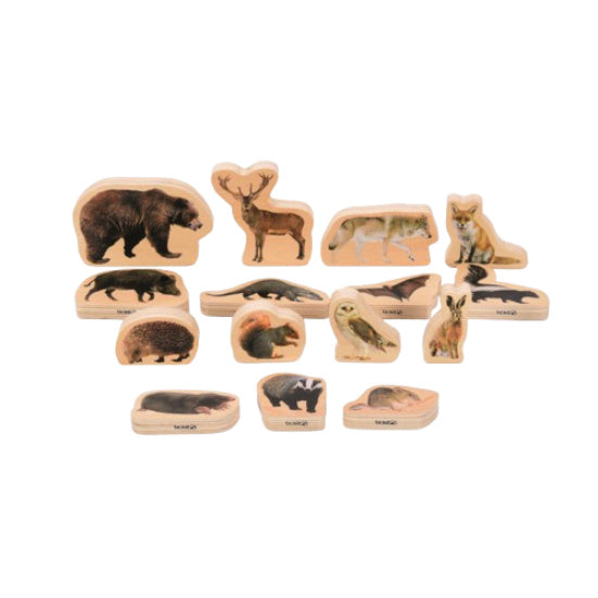 Houten Bosdieren blokken, 15 stuks