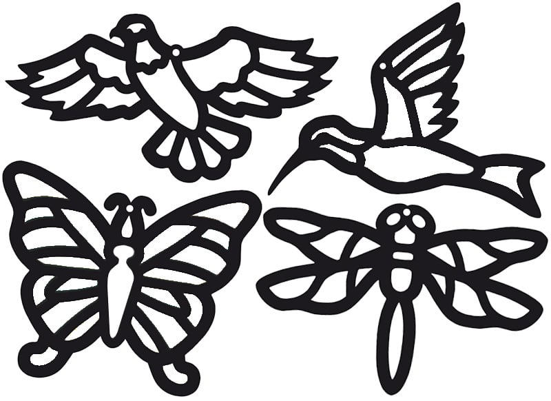 Stained glass birds and butterflies