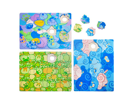 Set van 3 houten puzzels, thema 'kleuren'