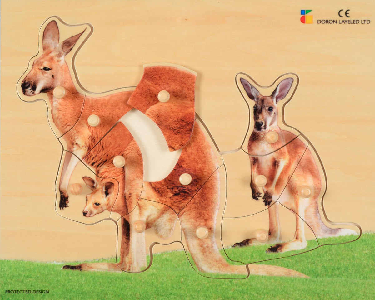 Wooden puzzle, realistic kangaroo with joey