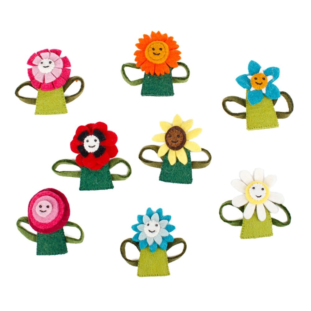 Felt Finger Puppets Flower assorted, set of 8 pieces Fairtrade