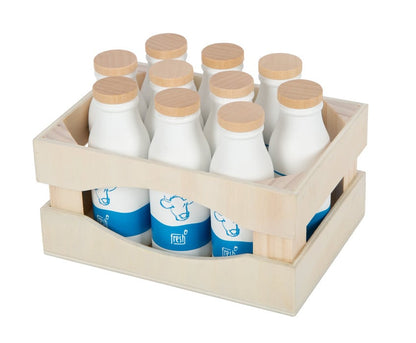 Crate with 10 milk bottles