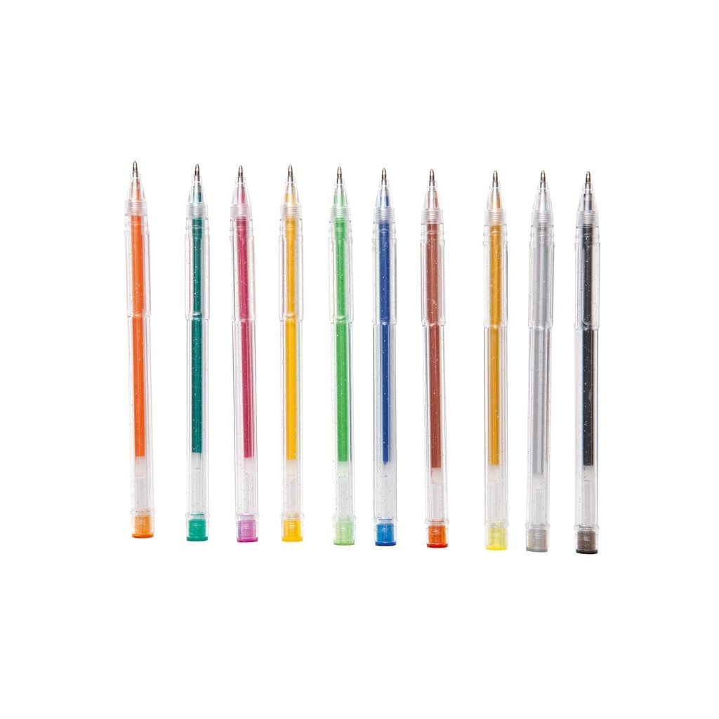 Gelpen glitter, 10 stuks assorti
