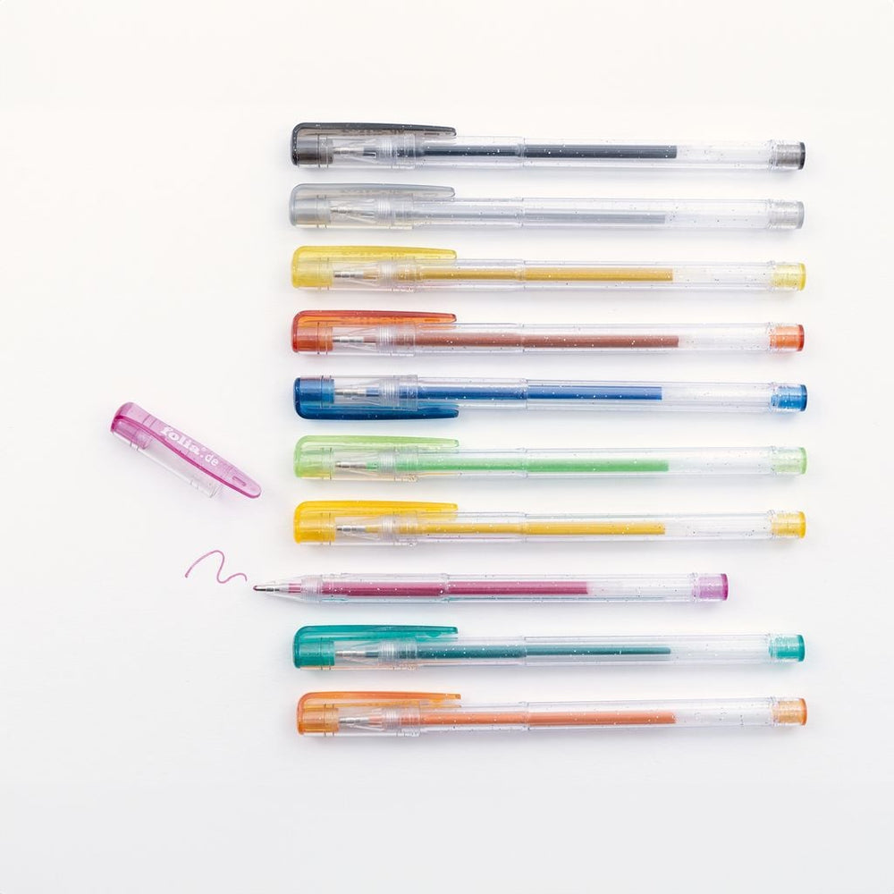 Gelpen glitter, 10 stuks assorti