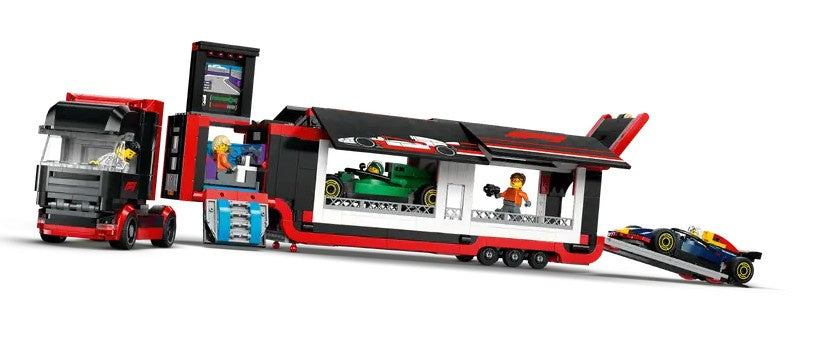 # Lego City Formule 1 truck met RB20 en AMR24 Formule 1 auto's, 1086-delig