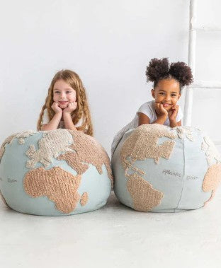 Wereldbol poef, handgemaakt en wasbaar
