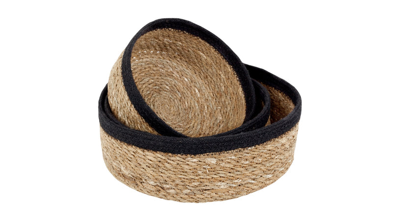 Set van 3 zeegras/jute manden Emilio met zwarte rand, Fairtrade