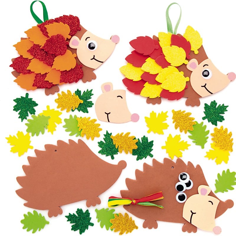 Foam hedgehogs with autumn leaves, set of 5 asstd.