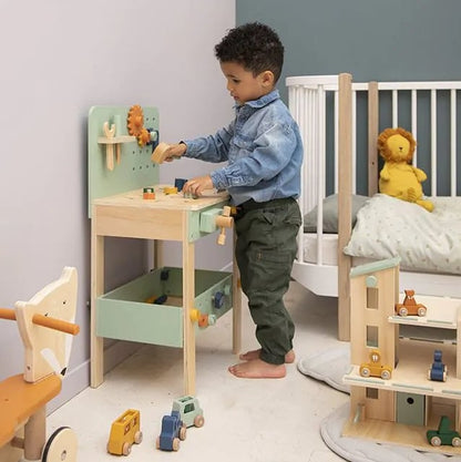 Wooden workbench mint green