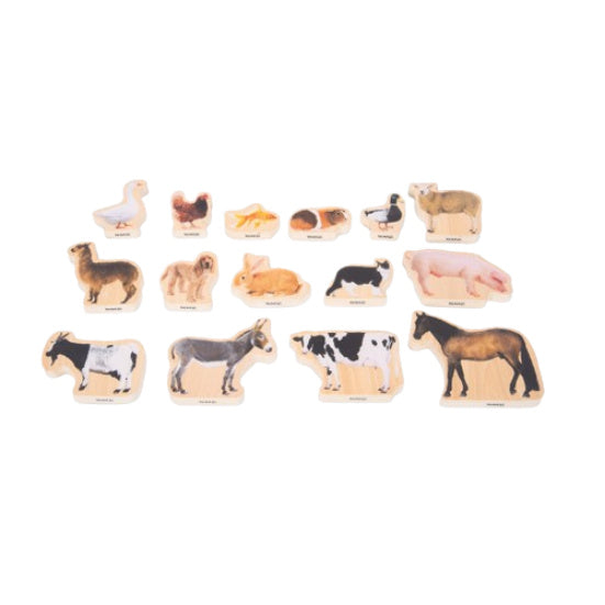 Tickit Houten boerderijdieren blokken, 15 stuks