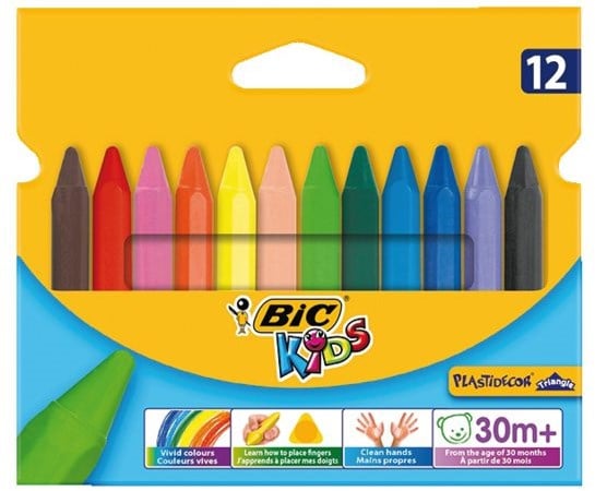 Bic Kids Plastidecor Triangle Crayons, 12 pieces